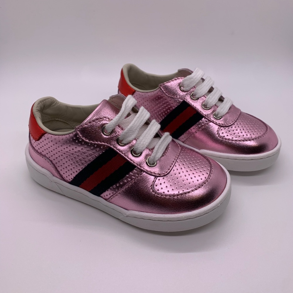 Gucci Girls Pink Metallic Leather Sneakers